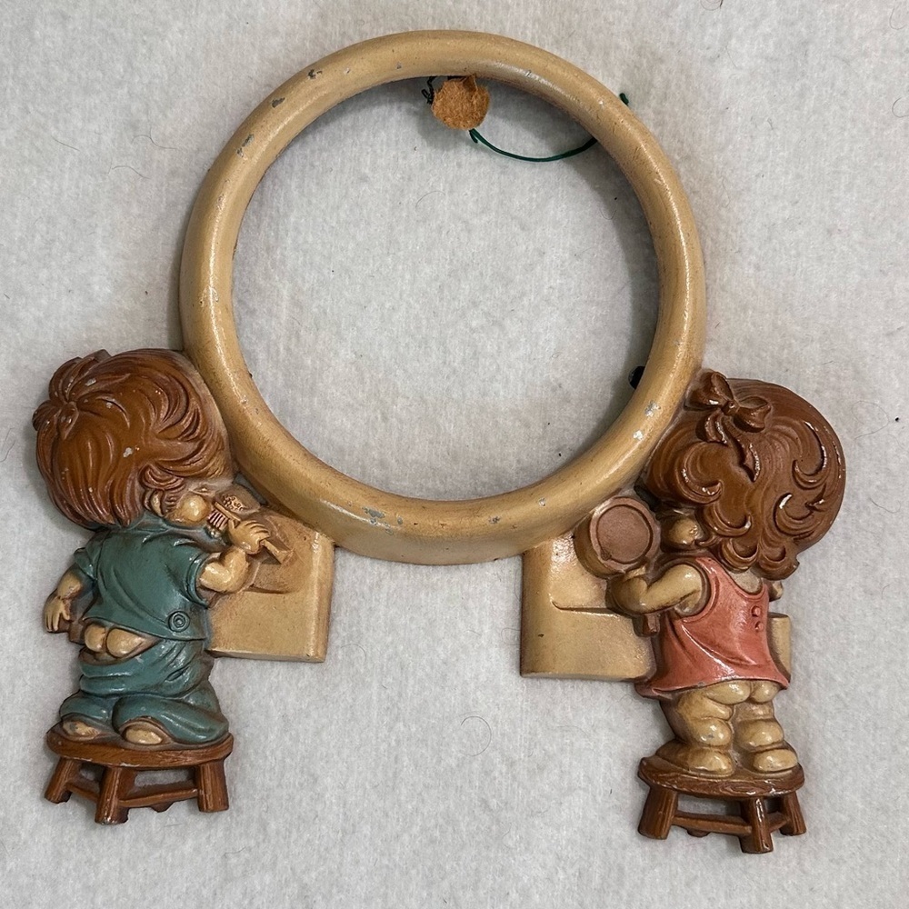 Vintage Sexton Boy & Girl Metal Bathroom Nursery Wall Plaques Home Decor Frame 